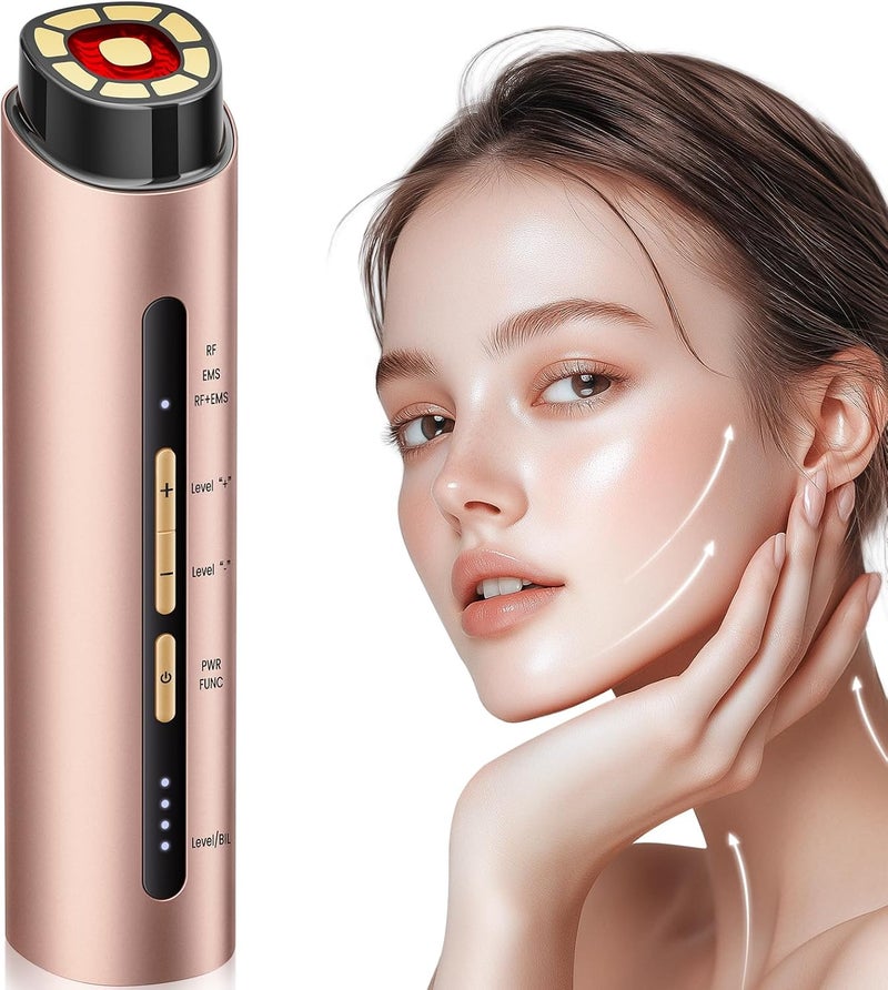 INTEO Microcurren Facial Device, 3 Modes Red Light Therapy for Face and Neck, Skin Care Facial Massager Perfect Gifts for Women Men(Gold) - Image 1